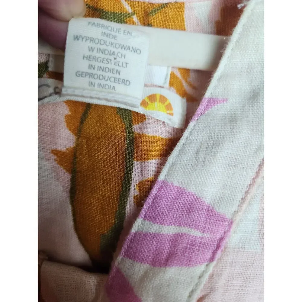 C&C California tropical linen shift dress sz L pockets opt tie waist boxy beachy - Picture 7 of 10